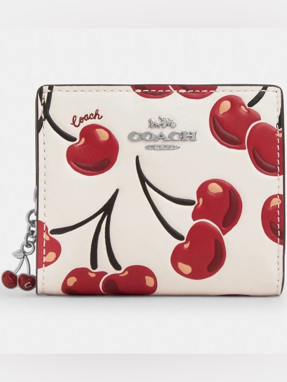 Coach Cherry-Print Leather Wallet - White and Red